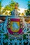 VALLADOLID, MEXICO - NOVEMBER 12, 2017: Close up of beautiful shield in a public chair in a park of a Valladolid city