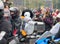 Valladolid, Spain - January 11, 2020: biker with stuffed penguin in motorcycle rally parade