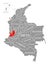 Valle del Cauca red highlighted in map of Colombia