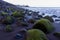 Valle Gran Rey - Black sand beach Playa de La Calera in Valle Gran Rey, La Gomera. Stones covered with green moss.