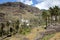 VALLE GRAN REY, LA GOMERA, SPAIN: Mountainous and green landscape with terraced fields and palm trees