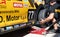 Vallelunga, Italy september 14 2019, Mechanics at work on Mini Cooper racing car in circuit pit lane