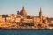 Valletta cityscape closeup at sunset, Malta