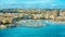 Valletta, Malta: aerial view from city walls. Marsamxett harbor and Sliema