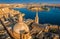 Valletta, Malta - Aerial view of Our Lady of Mount Carmel church, St.Paul`s Cathedral and Manoel Island