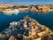 Valletta, Malta - Aerial view of Senglea, Gardjola Gardens, Saluting Battery, Upper Barrakka Gardens