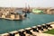 Valletta, Malta, July 2014.View of the historical central gun battery of Valletta.