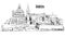 Valletta, Malta. Panorama Waterfront Outline Vector Sketch