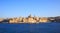 Valletta, Malta. Panoramic view of the historic island and the dome of Carmelite Church and St Paul`s tower.