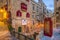 Valletta, Malta - Red vintage british telephone box and footbridge at Valletta