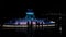 Valletta, Malta, Silhouettes of Tourists at Triton Fountain Illuminated at Night