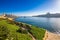 Valletta, Malta - Skyline view of the ancient city of Valletta and Sliema at sunrise shot from Manoel island