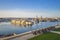 Valletta, Malta - Skyline view of the Grand Harbour and Saluting Battery cannons with Senglea and docks at background