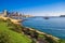 Valletta, Malta - Skyline view of Sliema at sunrise shot from Manoel island at spring time