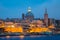 Valletta seafront skyline view as seen from Sliema, Malta. St Paul\'s Cathedral after sunset