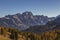 The valley below the mountains of the Italian Dolomites Rifugio Cinque Torri