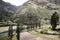 valley with clear water river mountains trees and sky huancavelica peru