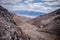 Valley and a desert wash filled with rocks, sand and sagebrush in Death Valley National Park in California