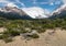 Valley with gnarled beech trees in Southern Patagonia