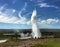 In the valley of the land high in the blue sky gets a geyser