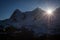 The valley of Lauterbrunnen viewed from the village of Murren in Switzerland on a sunny winter day. Panorama of swiss valley in