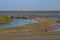 Valley and meanders of Desna river. Overflooded flood plain forest in spring, Ukraine.