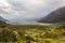 Valley between mountains near Lake Tasman. New Zealand