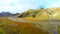 Valley National Park Landmannalaugar. Aerial view of the gentle slopes of the mountains. Magnificent Iceland in the autumn