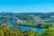 Valley of river Mondego and Ponte Rainha Santa Isabel bridge at Coimbra, Portugal