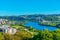 Valley of river Mondego and Ponte Rainha Santa Isabel bridge at Coimbra, Portugal