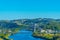 Valley of river Mondego and Ponte Rainha Santa Isabel bridge at Coimbra, Portugal