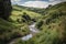 Valley of Serenity with a Babbling Brook Winding through the Rolling Hills