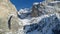 Valley between steep mountains in Winter, Aerial Landscape. Mountains, Forest