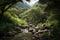 Valley of Tranquility with a Clear Brook Meandering through the Verdant Landscape