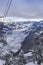 Valley with village in Austrian Alps winter. Hintertux mountain landscape at Tirol, Top of Europe