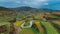 Valley vineyards for wine production grape terraces in autumn sunset. Southern Germany wine region.