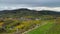 Valley vineyards for wine production grape terraces in autumn sunset. Southern Germany wine region.