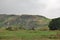 Valley wall slate tree branches mountain clouds