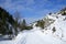 Valley in winter scenery of White Water Nature Reserve in Jaworki, Szczawnica, Pieniny Mountains, Poland