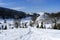 Valley in winter scenery of White Water Nature Reserve in Jaworki, Szczawnica, Pieniny Mountains, Poland