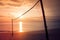 Valleyball net on the beach with beautiful seasacpe view and sunset light in twilight time at Chao Lao Beach.