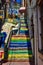 VALPARAISO, CHILE - January 2020: Colourful murals decorating the walls and stairs of Valparaiso in Chile