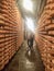 Valpelline, Aosta, italy - April 24, 2017: Typical Cheese Processing Fontina at the old mine used for storage of cheese seasoning