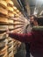 Valpelline, Aosta, italy - April 24, 2017: Typical Cheese Processing Fontina at the old mine used for storage of cheese seasoning