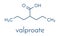 Valproic acid or valproate epilepsy seizures drug molecule. Skeletal formula.