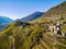 Valtellina IT - Aerial view of the vineyards in the Grumello area