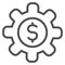 Valuable gear line icon. Mechanism cog wheel with dollar symbol, outline style pictogram on white background. Money sign