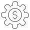 Valuable gear thin line icon. Mechanism cog wheel with dollar symbol, outline style pictogram on white background. Money