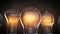 Value of idea, light bulb shines, other different bulbs success marketing team