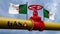 Valve on the main gas pipeline Algeria. Pipeline with flags Algeria. Pipes of gas from Algeria. 3D work and 3D image